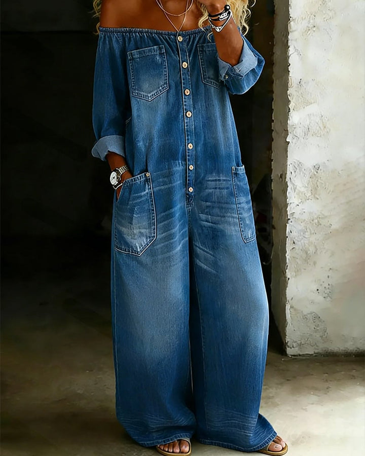 Gabriele | Denim Jumpsuit with Exposed Shoulders