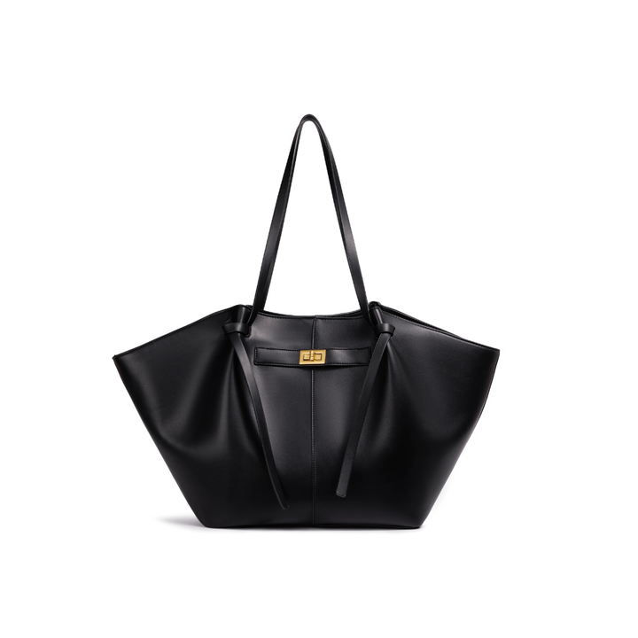 Leather Structured Butterfly Bag - Black
