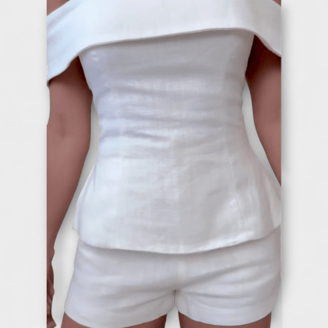 Olivia - White Cotton and Linen Two-Piece Set
