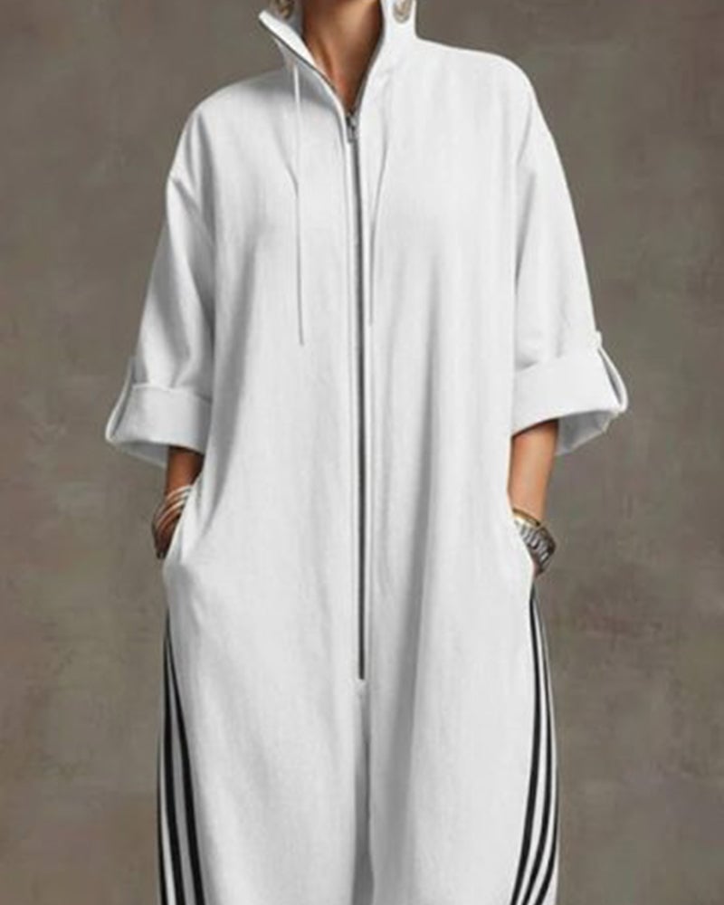Leonora | Striped tracksuit, sporty style with zipper