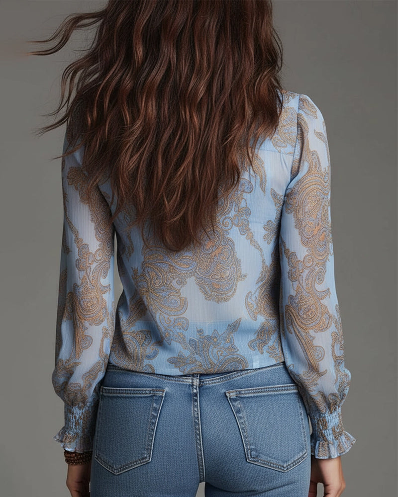 Katie™ | Elegant Half-Zip Blouse with Ruffles