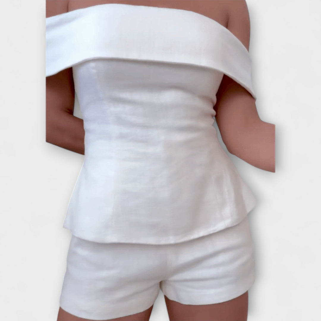 Olivia - White Cotton and Linen Two-Piece Set