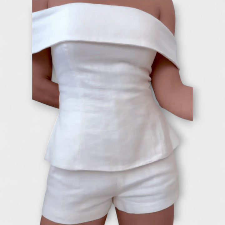 Olivia - White Cotton and Linen Two-Piece Set
