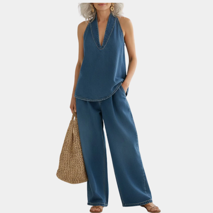 Denim-Look Two-Piece Set