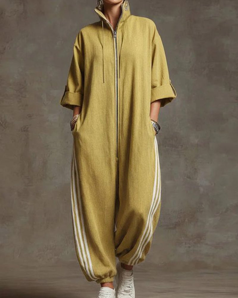 Leonora | Striped tracksuit, sporty style with zipper