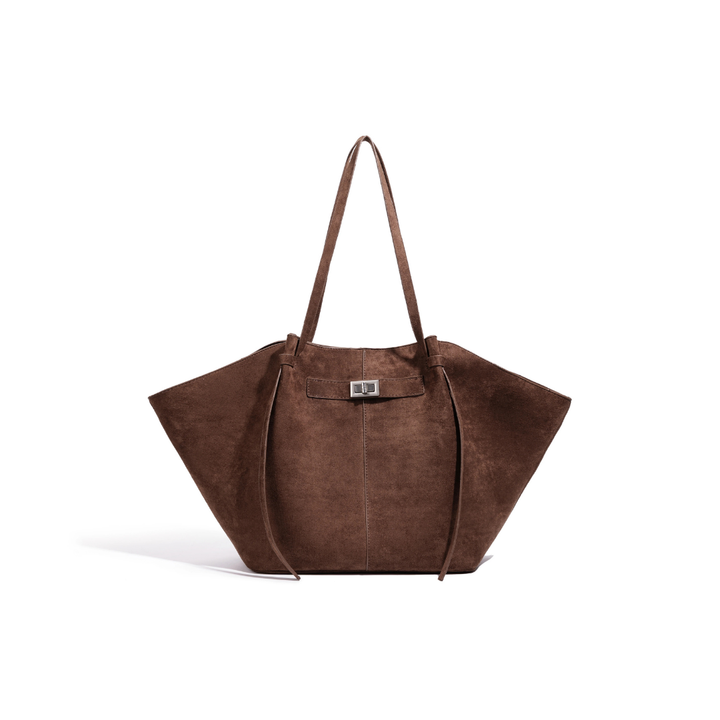 Leather Structured Butterfly Bag - Dark Brown Suede