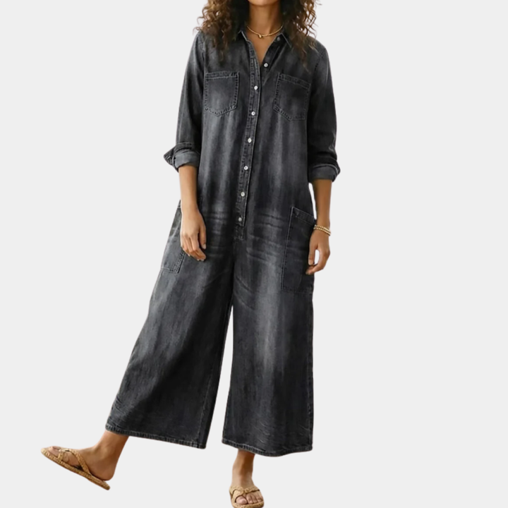Vintage-Washed Denim Jumpsuit