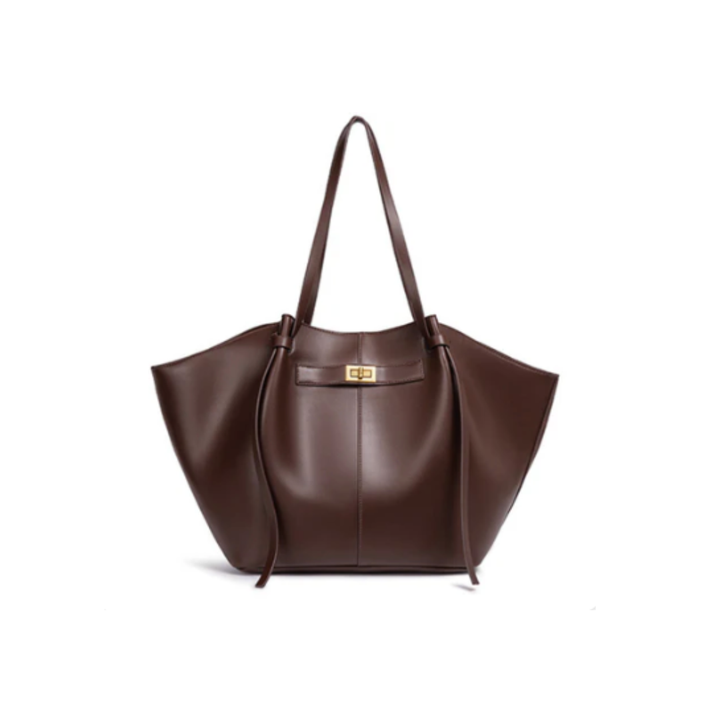 Leather Structured Butterfly Bag - Dark Chocolate