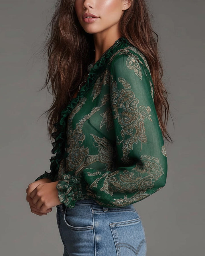 Katie™ | Elegant Half-Zip Blouse with Ruffles
