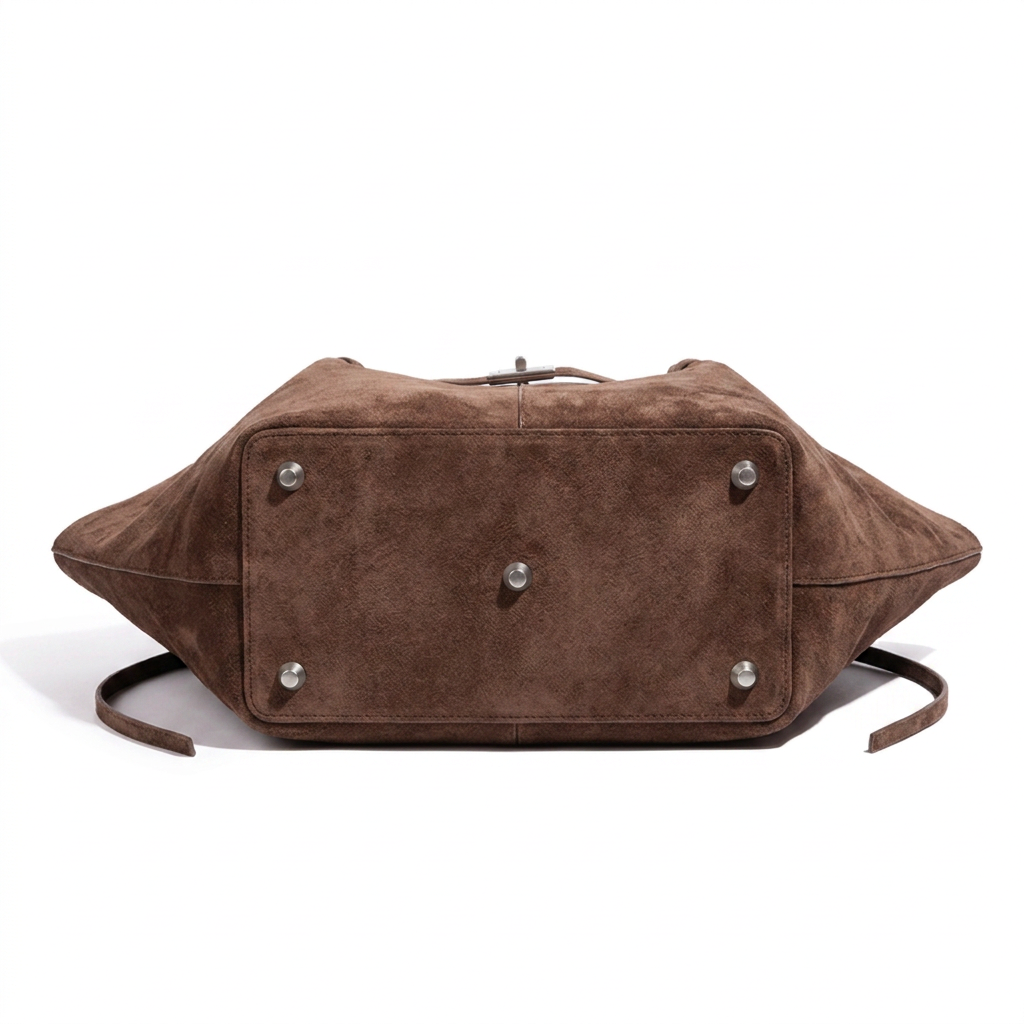 Leather Structured Butterfly Bag - Dark Brown Suede