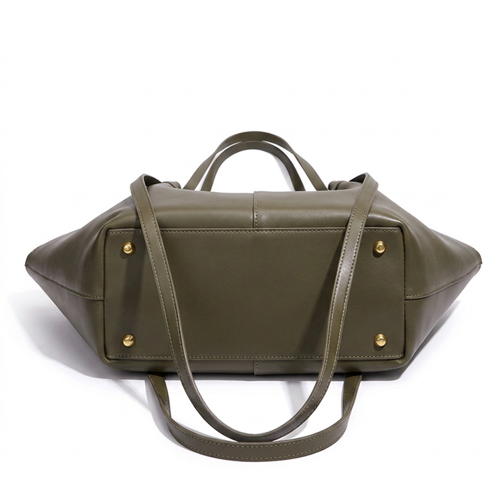 Leather Structured Butterfly Bag - Army Green