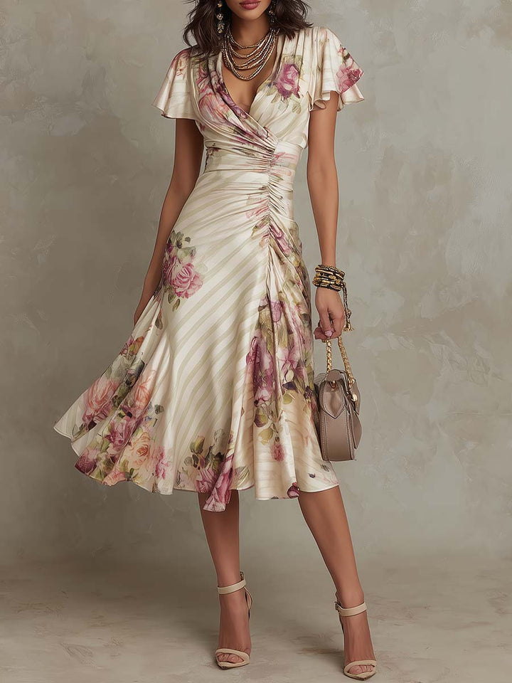 Alba | Elegant Midi Dress Draped with Flowers
