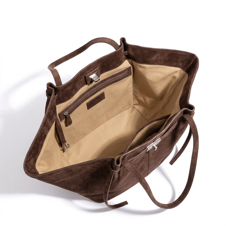 Leather Structured Butterfly Bag - Dark Brown Suede