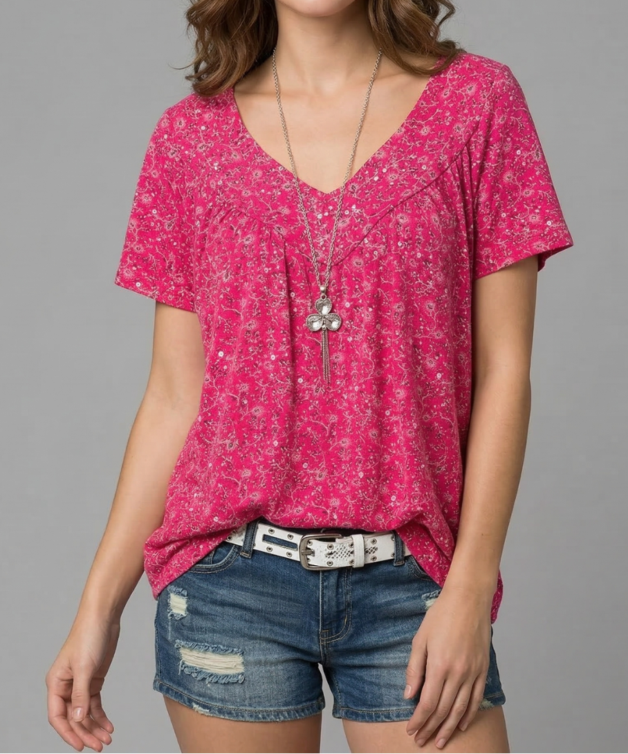 Trisha™ | Floral V-neck T-shirt