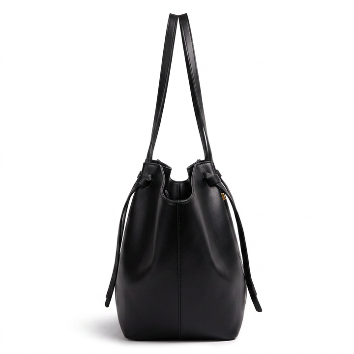 Leather Structured Butterfly Bag - Black