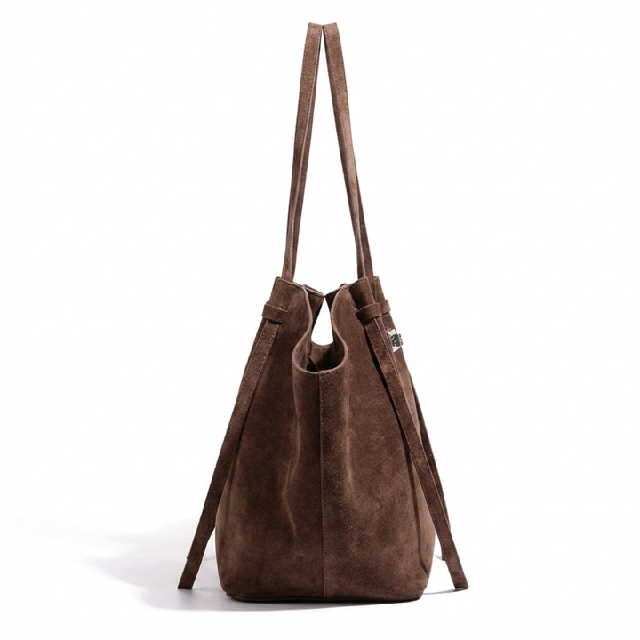 Leather Structured Butterfly Bag - Dark Brown Suede