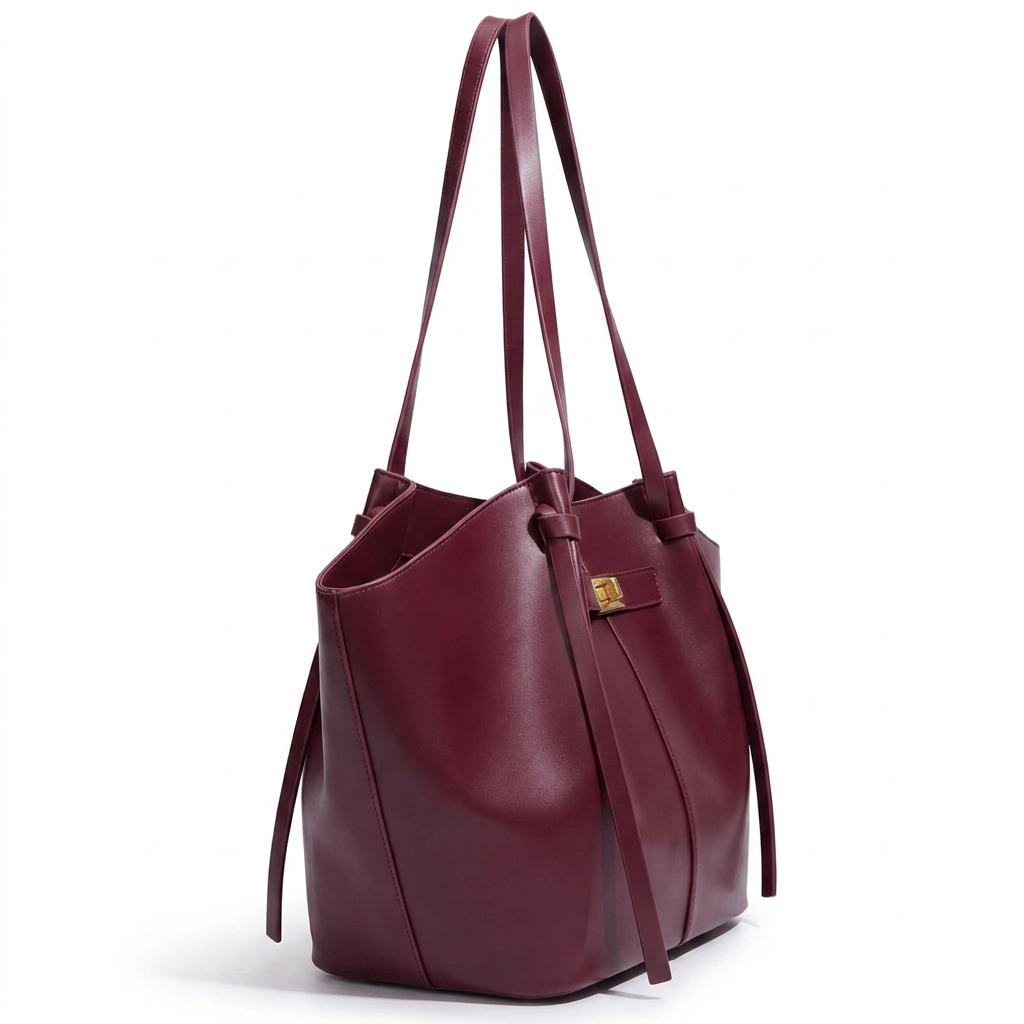 Leather Structured Butterfly Bag - Wine red