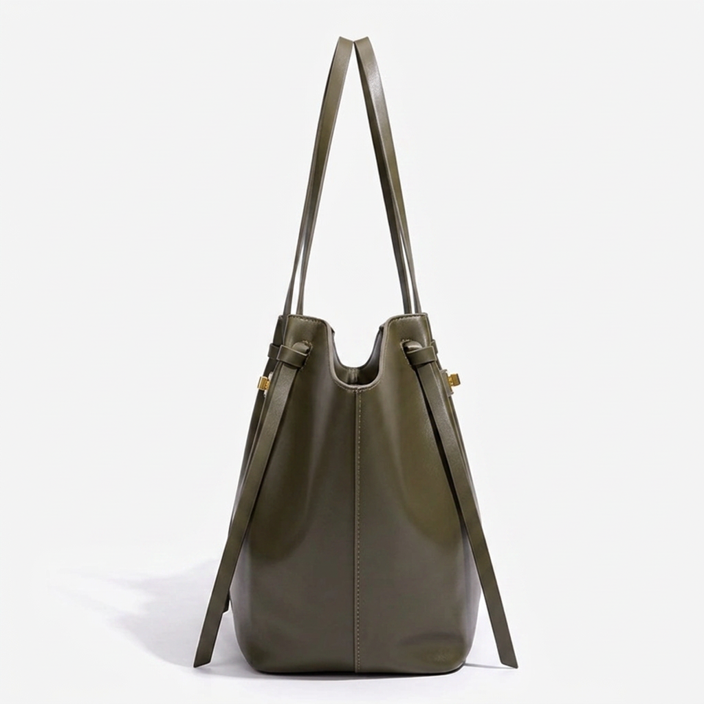 Leather Structured Butterfly Bag - Army Green