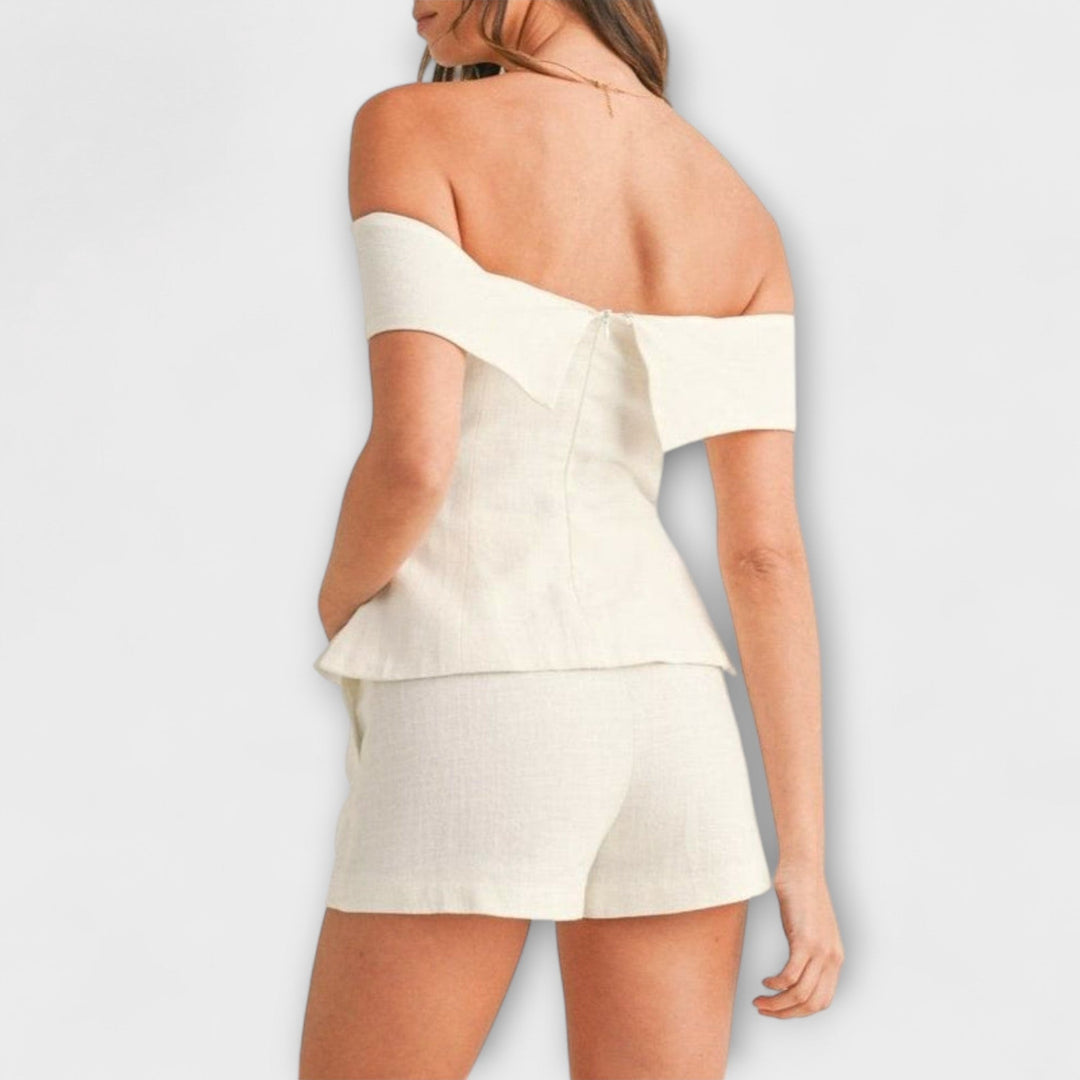 Olivia - White Cotton and Linen Two-Piece Set