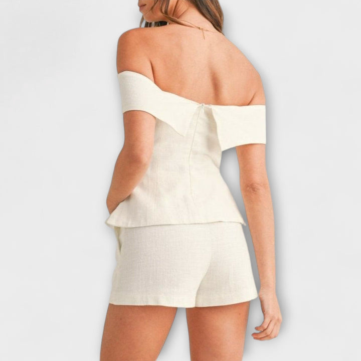Olivia - White Cotton and Linen Two-Piece Set