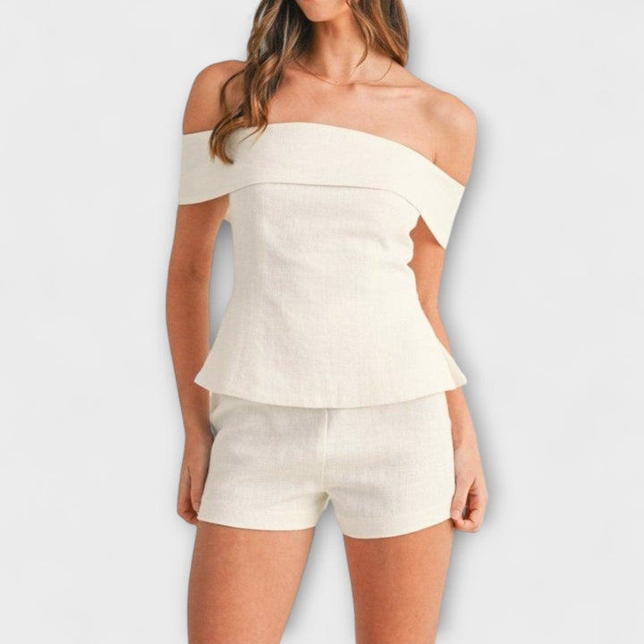 Olivia - White Cotton and Linen Two-Piece Set