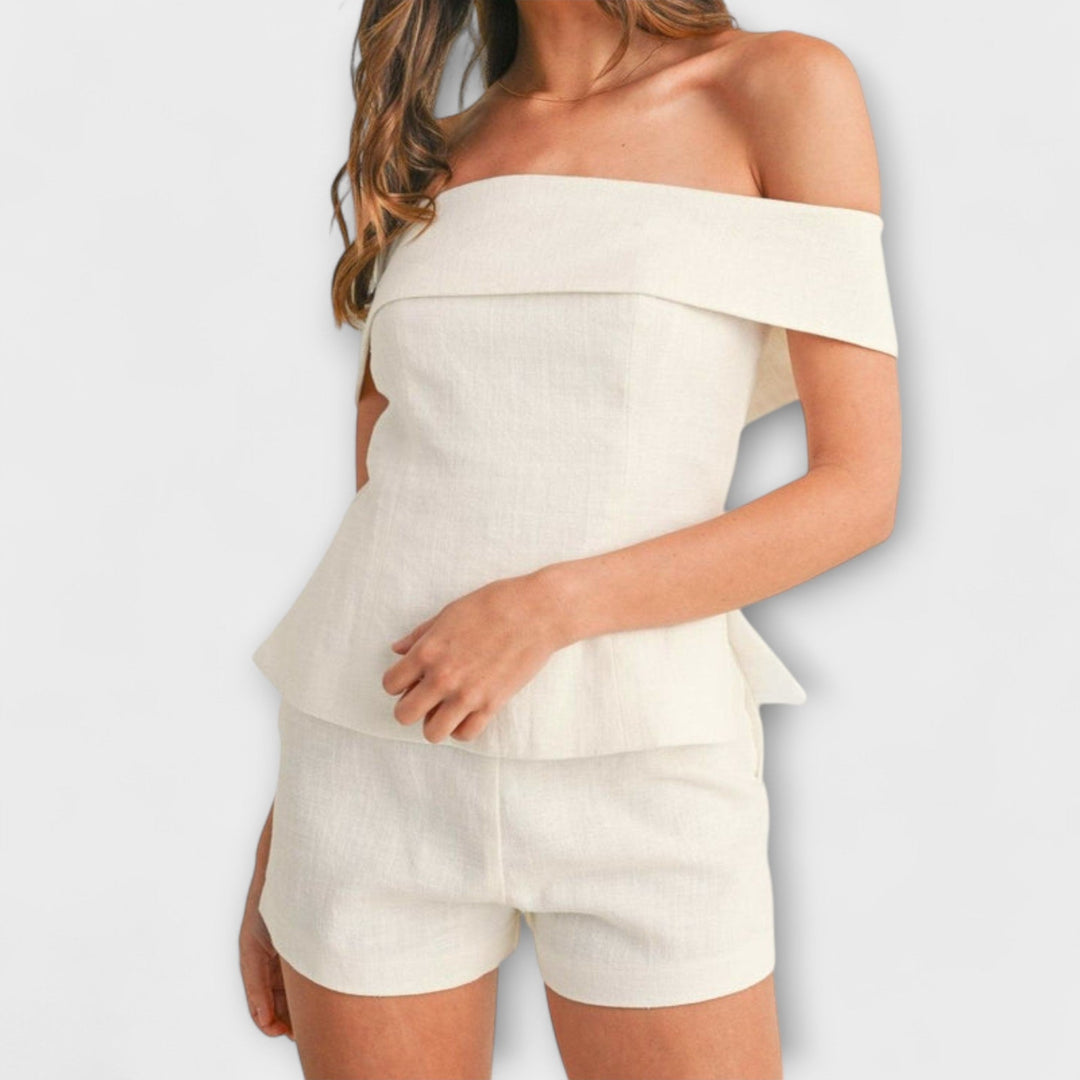 Olivia - White Cotton and Linen Two-Piece Set
