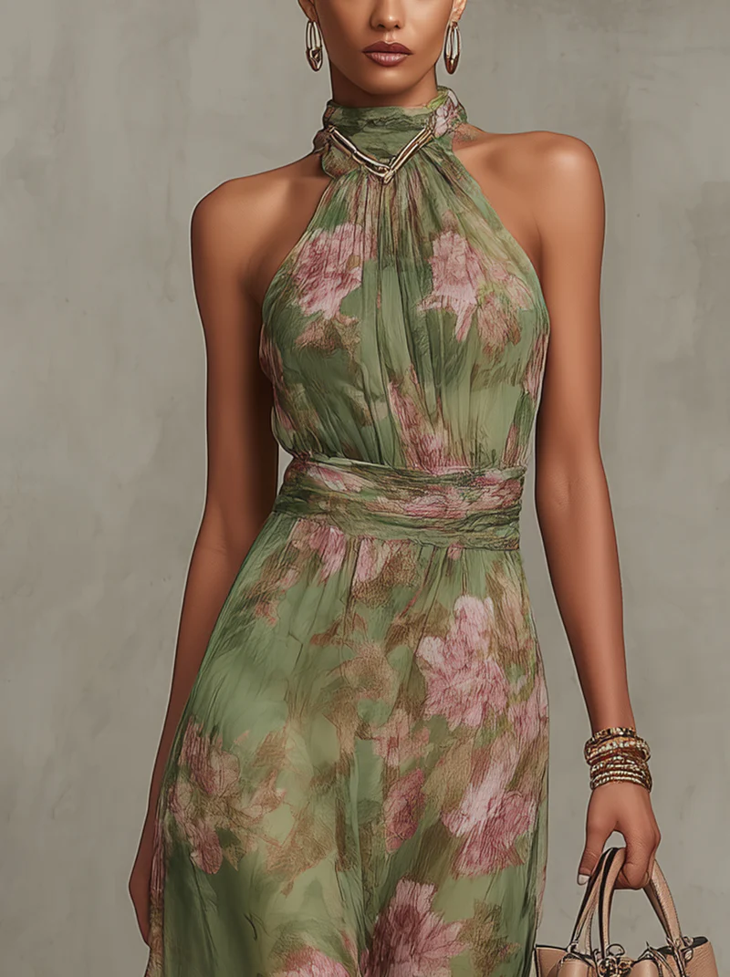 Serena — Elegant Maxi Chiffon Dress with Halter Neck