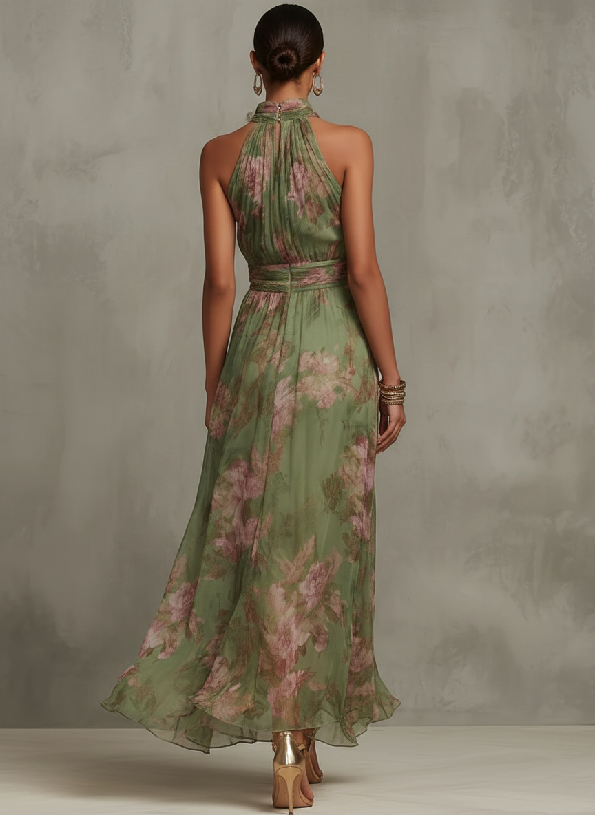 Serena — Elegant Maxi Chiffon Dress with Halter Neck