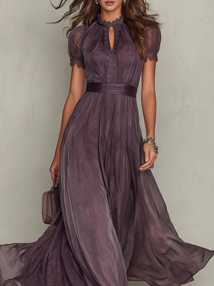 Flavia | Elegant Maxi Chiffon Dress in Purple with Cut-Out