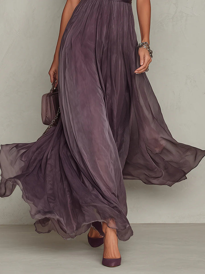 Flavia | Elegant Maxi Chiffon Dress in Purple with Cut-Out