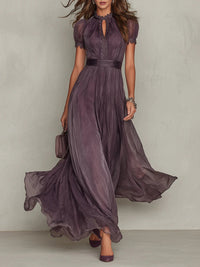 Flavia | Elegant Maxi Chiffon Dress in Purple with Cut-Out