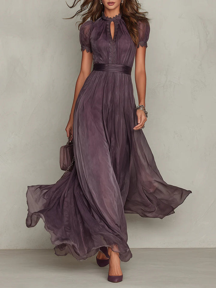 Flavia | Elegant Maxi Chiffon Dress in Purple with Cut-Out