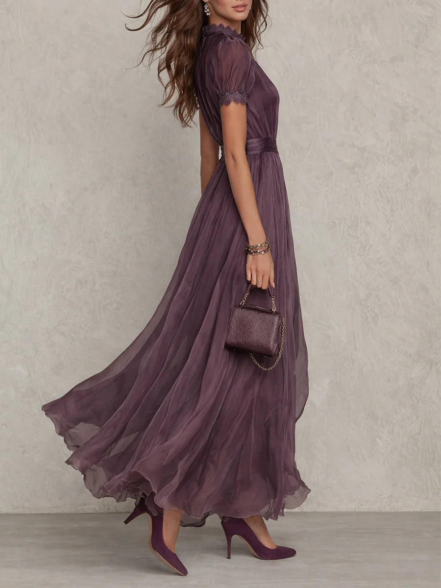 Flavia | Elegant Maxi Chiffon Dress in Purple with Cut-Out