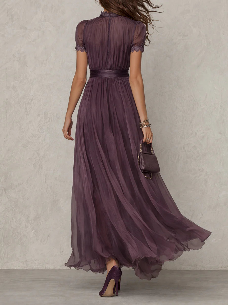 Flavia | Elegant Maxi Chiffon Dress in Purple with Cut-Out