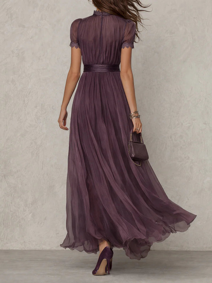 Flavia | Elegant Maxi Chiffon Dress in Purple with Cut-Out