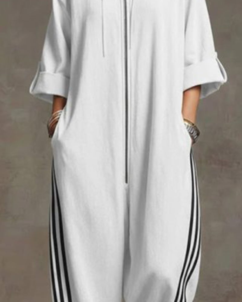 Leonora | Striped tracksuit, sporty style with zipper