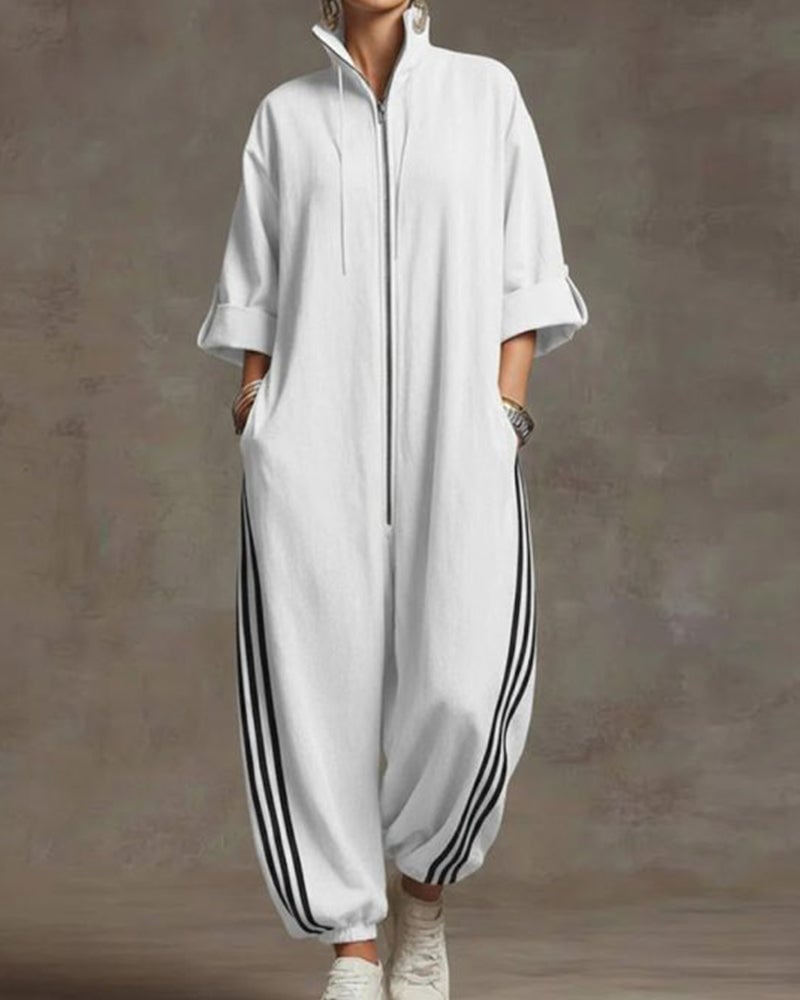 Leonora | Striped tracksuit, sporty style with zipper