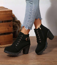 Nora | Black Lace-Up Boots for Women