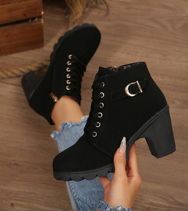 Black Lace-Up Boots for Women in Black