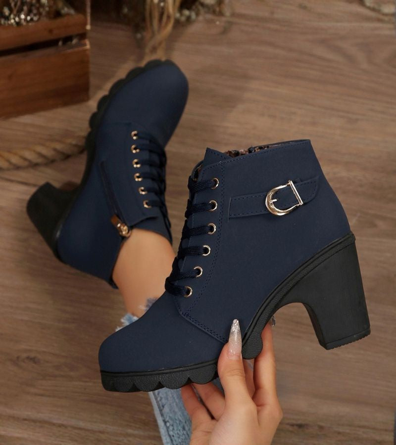 Black Lace-Up Boots for Women in Blue