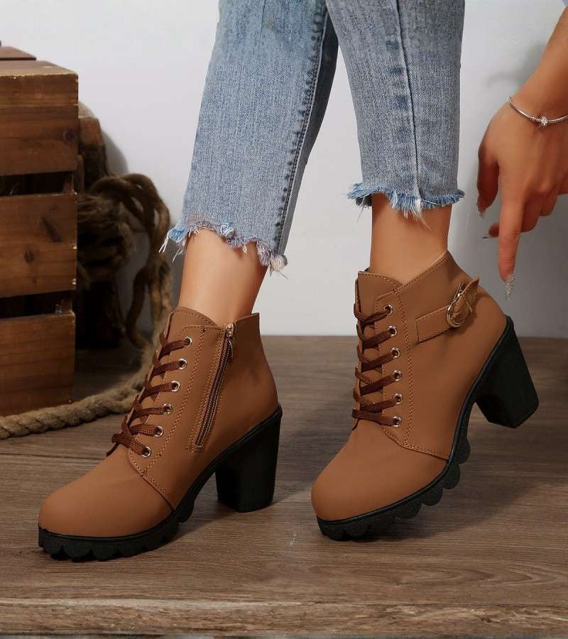 Black Lace-Up Boots for Women in Brown