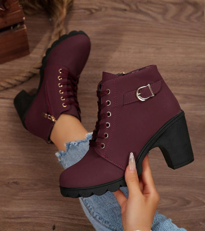 Black Lace-Up Boots for Women in Burgund