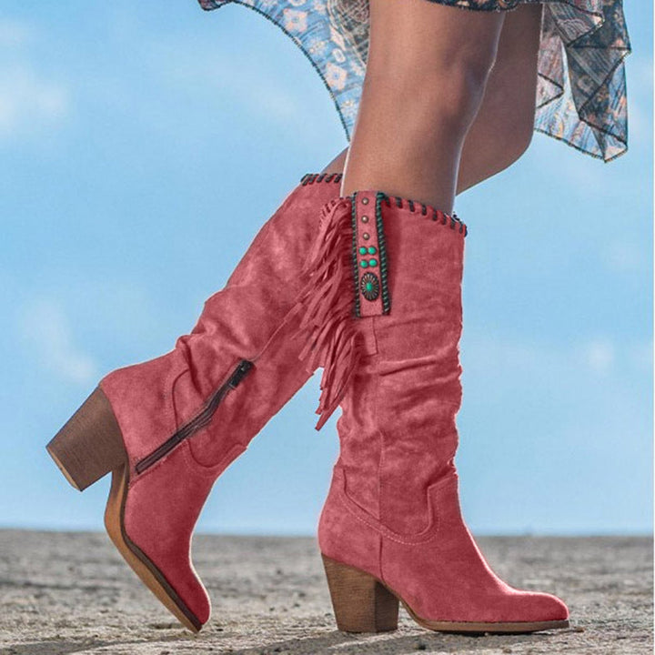 Brown Knee-High Western Boots for Women Dakota in Red