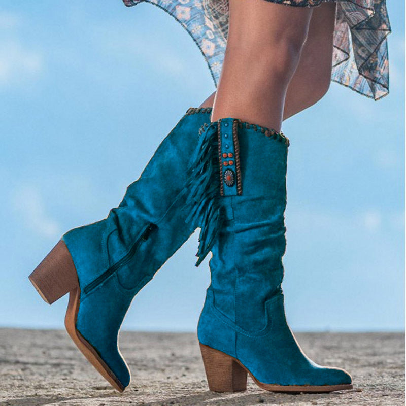 Brown Knee-High Western Boots for Women Dakota in Türkis