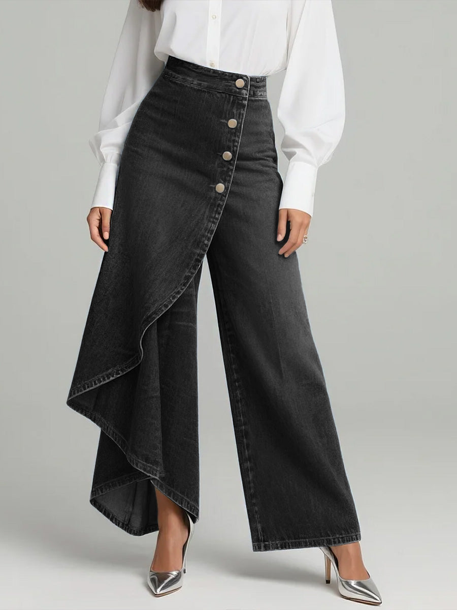 Casual Women's Relaxed High-Waisted Wide-Leg Jeans in Black