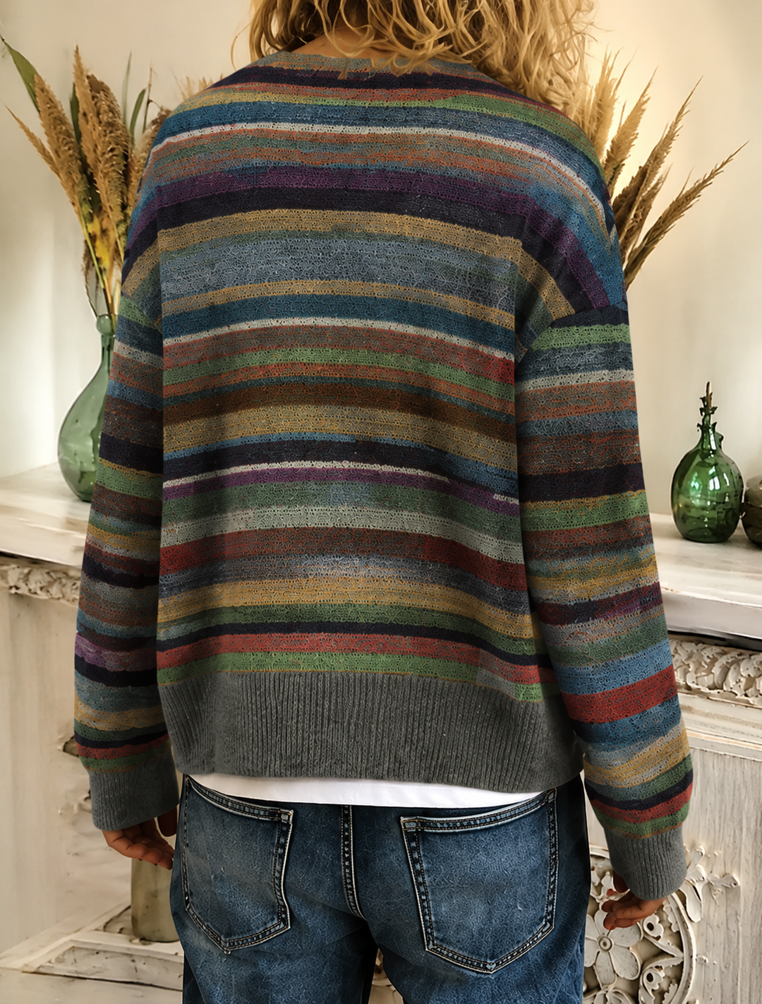Chunky Striped Knit Women's Cardigan for Fall (4)