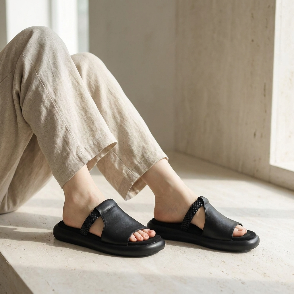 Comfortable Women's Leather Flats for Summer in Black 5