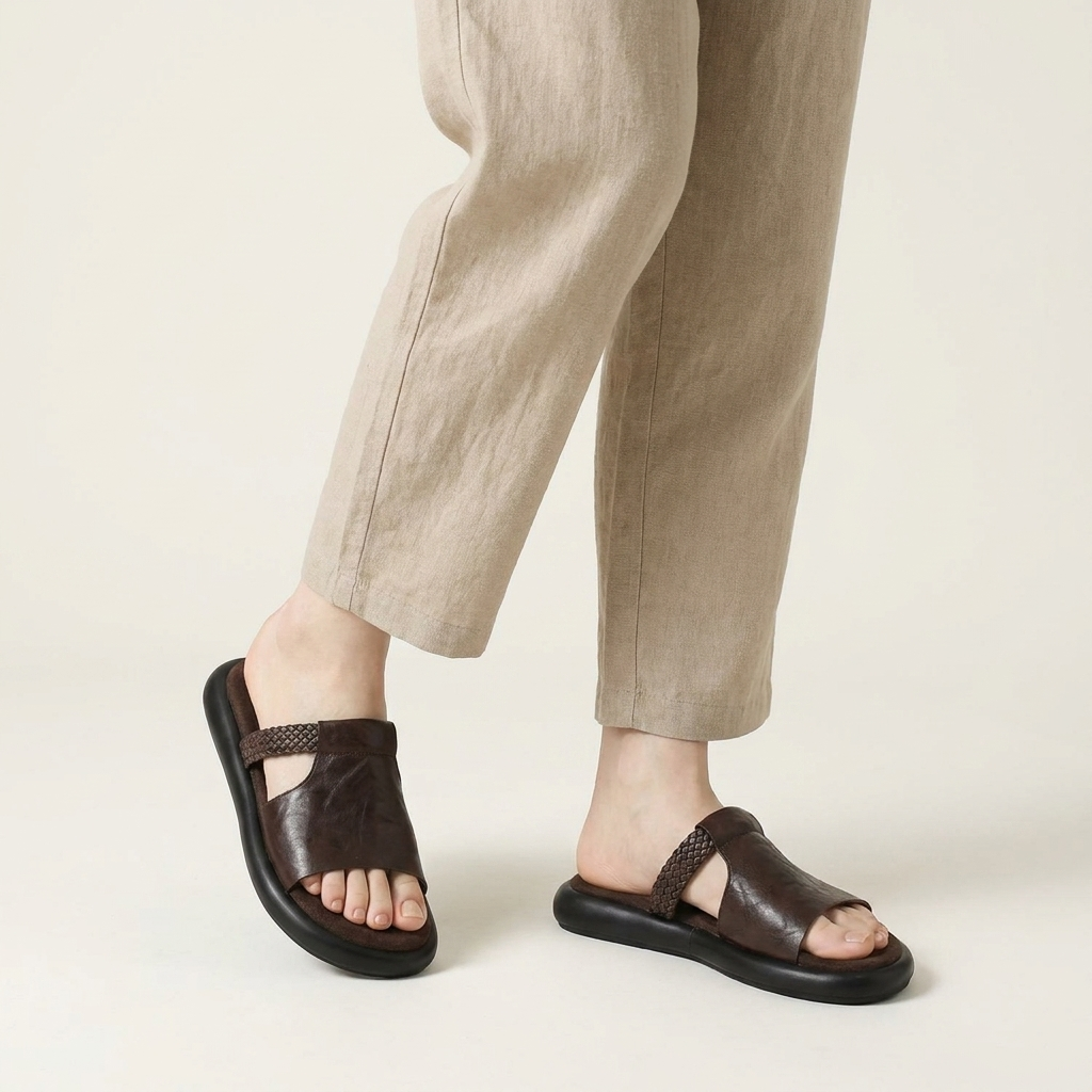 Comfortable Women's Leather Flats for Summer in Brown 4