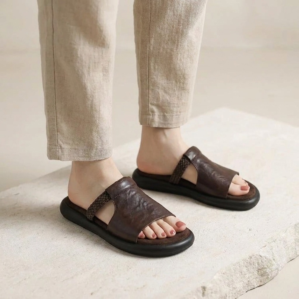 Comfortable Women's Leather Flats for Summer in Brown 5