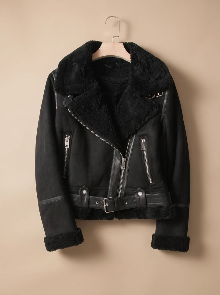 Cropped Women's Fall Jacket in Moto Style in Black